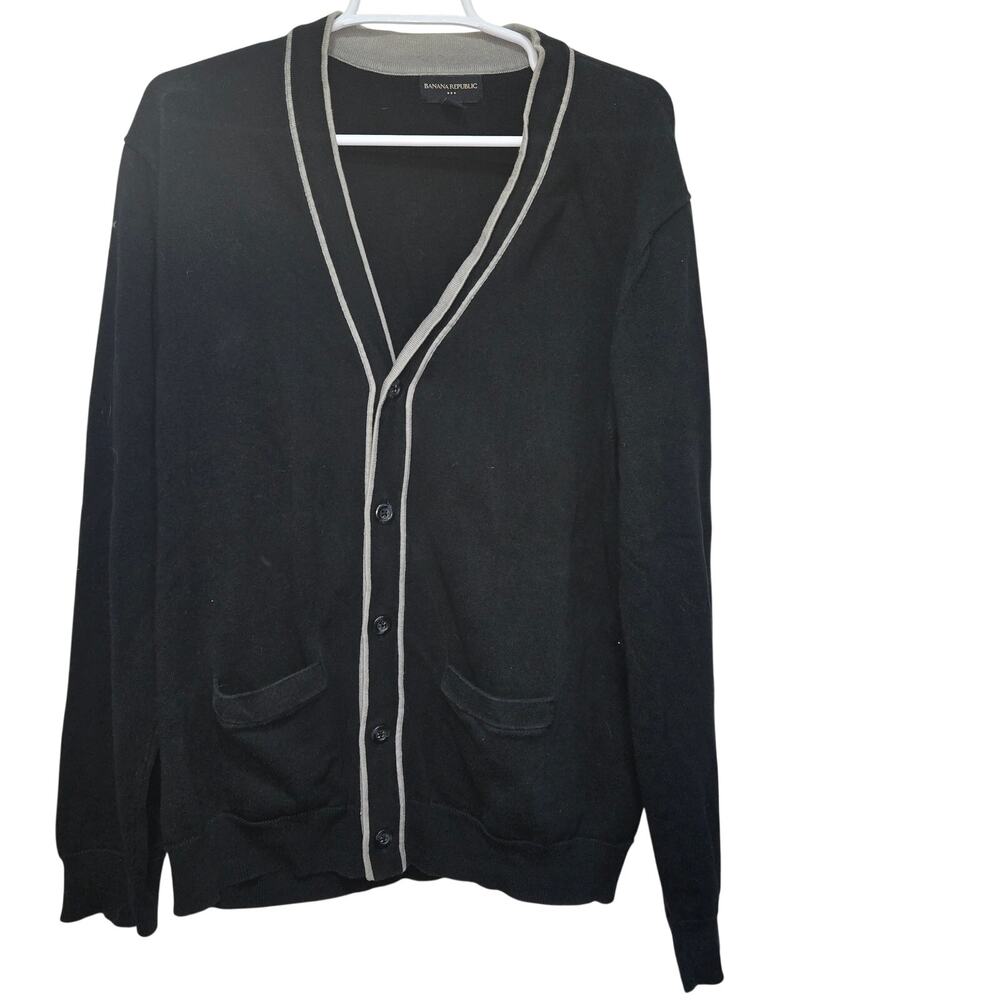 Banana Republic Black Contrast Trim Cardigan XXL Cotton